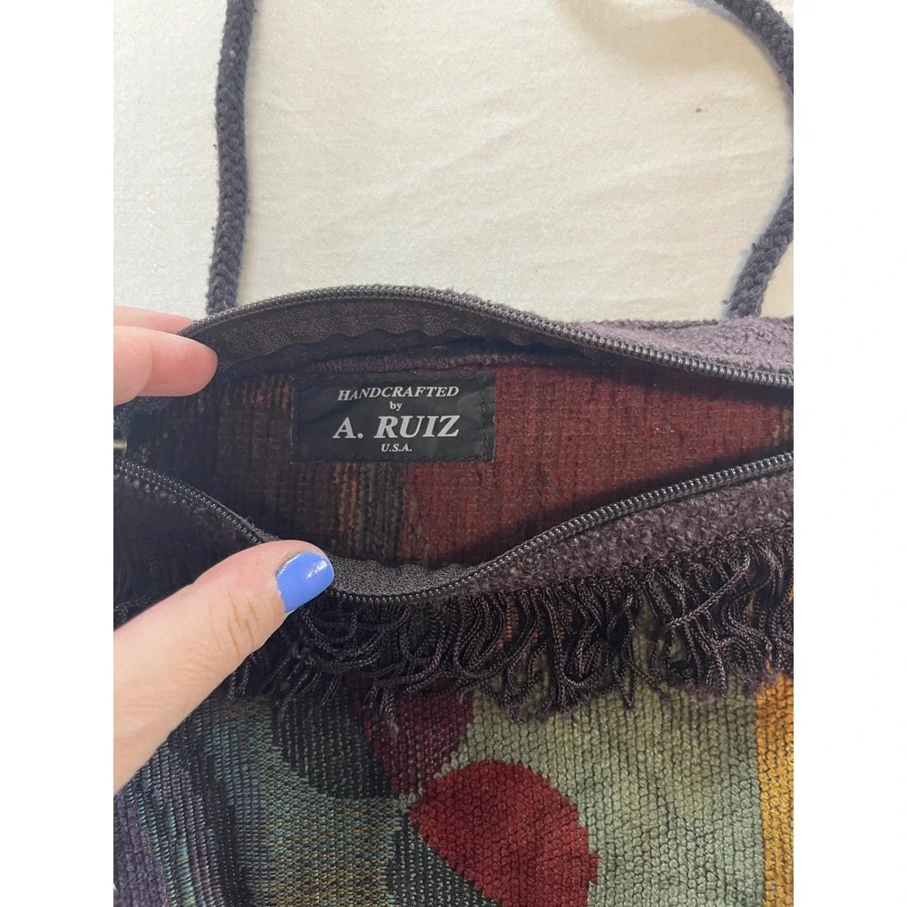 A. Ruiz Handcrafted USA Woven Tapestry Crossbody Bag Fringe Boho Multicolor 8x10